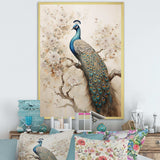 Vintage Fantasy Peacock In Enchanted Flowers II - Animals Canvas Wall Art