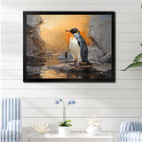 Penguin Elegance In Snow - Penguin Framed Canvas Art