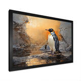 Penguin Elegance In Snow - Penguin Framed Canvas Art