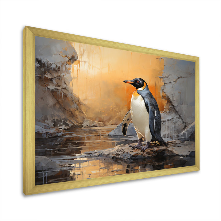 Penguin Elegance In Snow - Penguin Framed Canvas Art