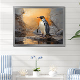 Penguin Elegance In Snow - Penguin Framed Canvas Art