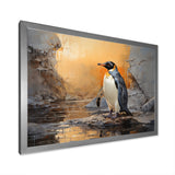 Penguin Elegance In Snow - Penguin Framed Canvas Art