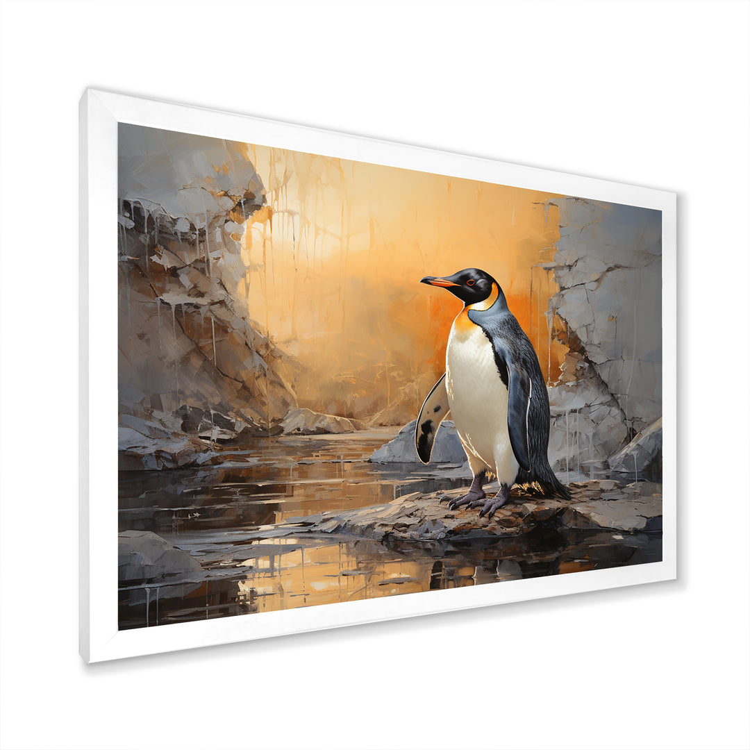 Penguin Elegance In Snow - Penguin Framed Canvas Art