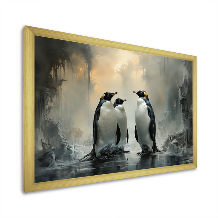 Penguin Family Elegance In Snow - Penguin Large Canvas Wall Art