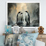 Penguin Family Elegance In Snow - Penguin Large Canvas Wall Art