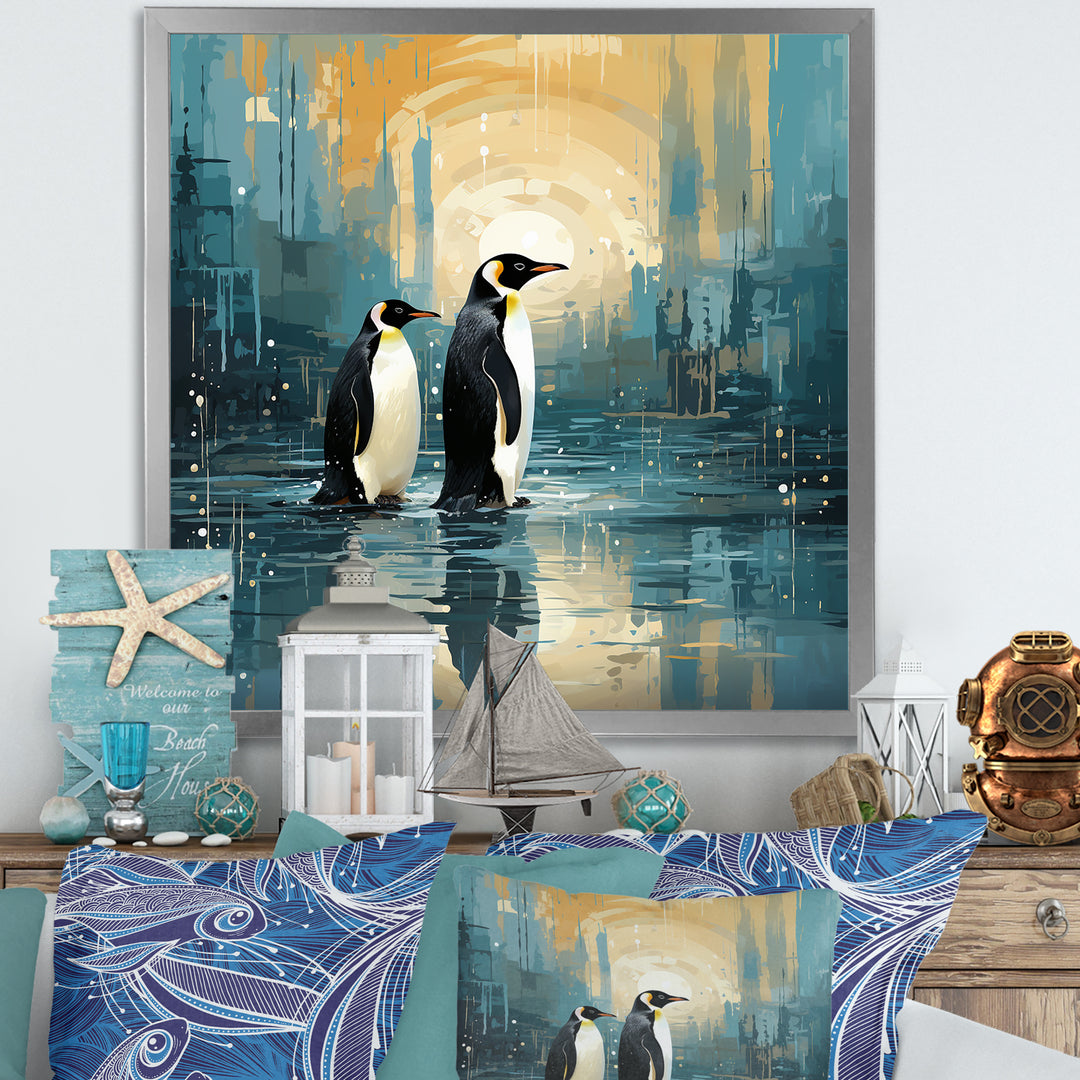 Penguin Couple Elegance In Snow - Penguin Bedroom Wall Art
