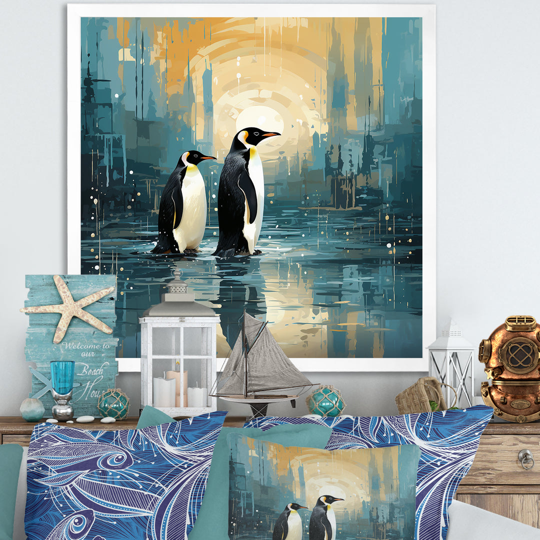 Penguin Couple Elegance In Snow - Penguin Bedroom Wall Art