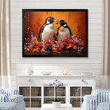 Flower Couple Penguin S World - Penguin Canvas Wall Art