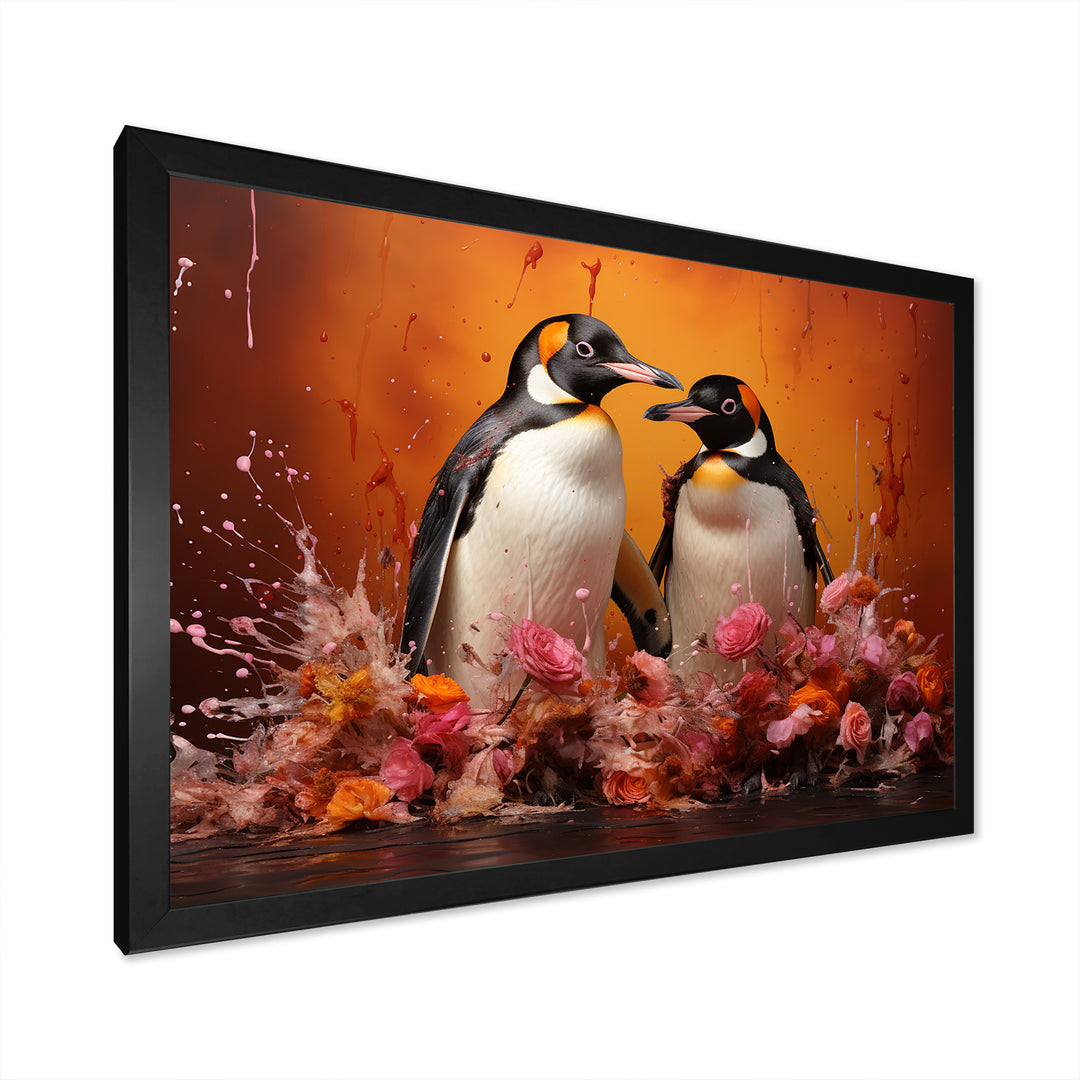 Flower Couple Penguin S World - Penguin Canvas Wall Art