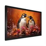 Flower Couple Penguin S World - Penguin Canvas Wall Art