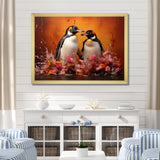Flower Couple Penguin S World - Penguin Canvas Wall Art