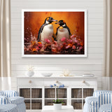 Flower Couple Penguin S World - Penguin Canvas Wall Art