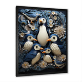 Monochrome Penguin Playfulness - Blue Penguin Wall Art