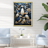 Monochrome Penguin Playfulness - Blue Penguin Wall Art