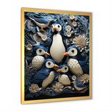 Monochrome Penguin Playfulness - Blue Penguin Wall Art