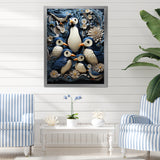 Monochrome Penguin Playfulness - Blue Penguin Wall Art