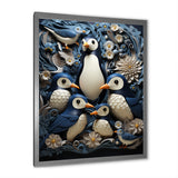 Monochrome Penguin Playfulness - Blue Penguin Wall Art