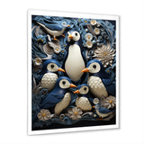 Monochrome Penguin Playfulness - Blue Penguin Wall Art