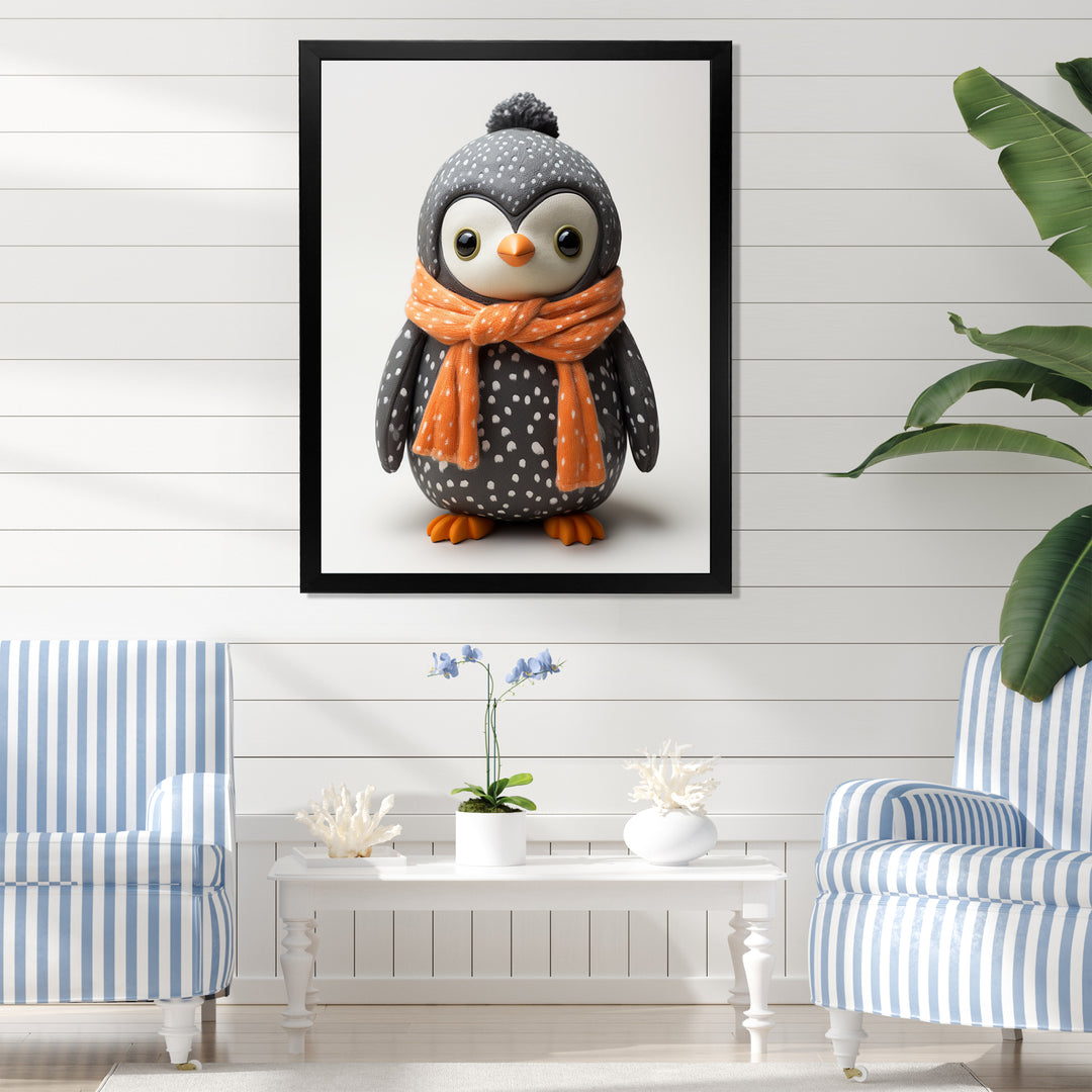 Playful Penguin Toy - Penguin Framed Canvas Art