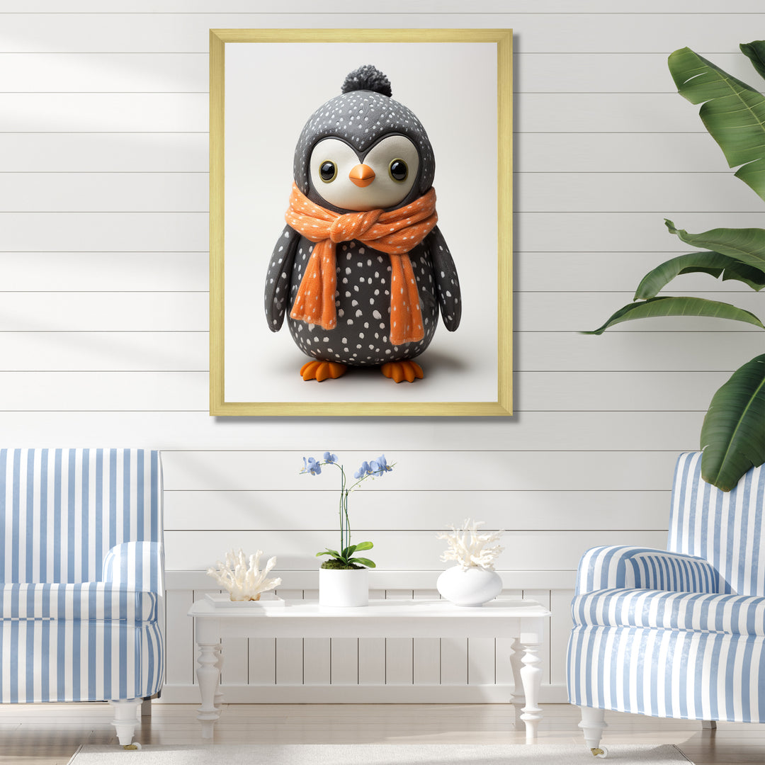 Playful Penguin Toy - Penguin Framed Canvas Art
