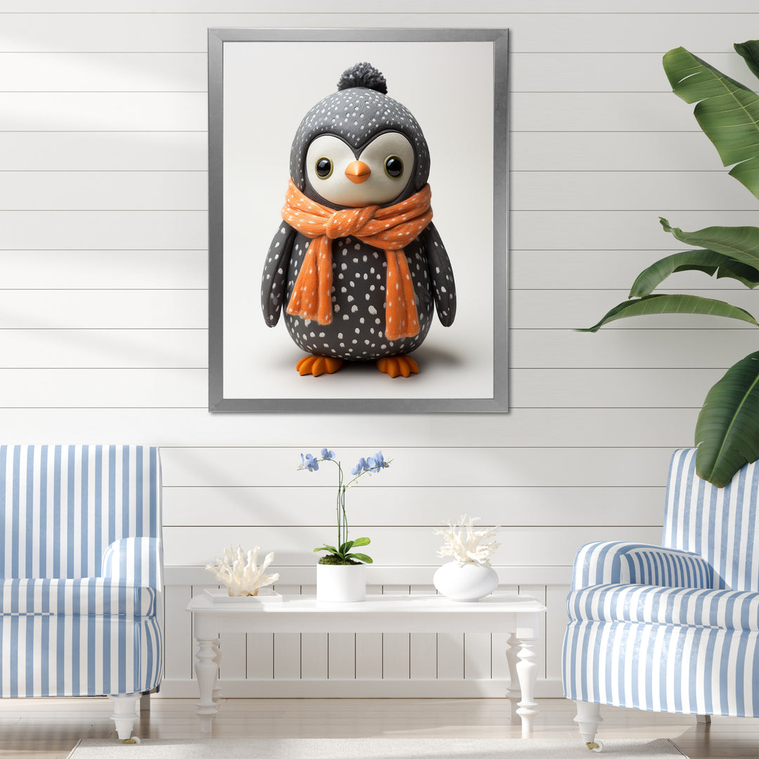 Playful Penguin Toy - Penguin Framed Canvas Art
