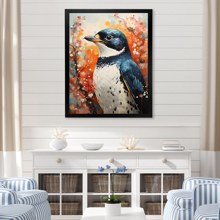 Curious Flower Penguin Scenery - Penguin Large Canvas Wall Art