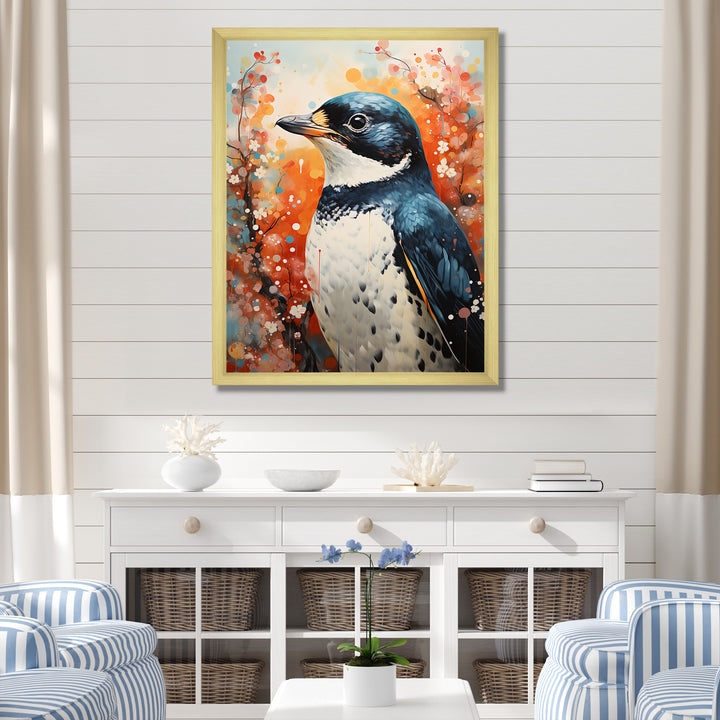 Curious Flower Penguin Scenery - Penguin Large Canvas Wall Art