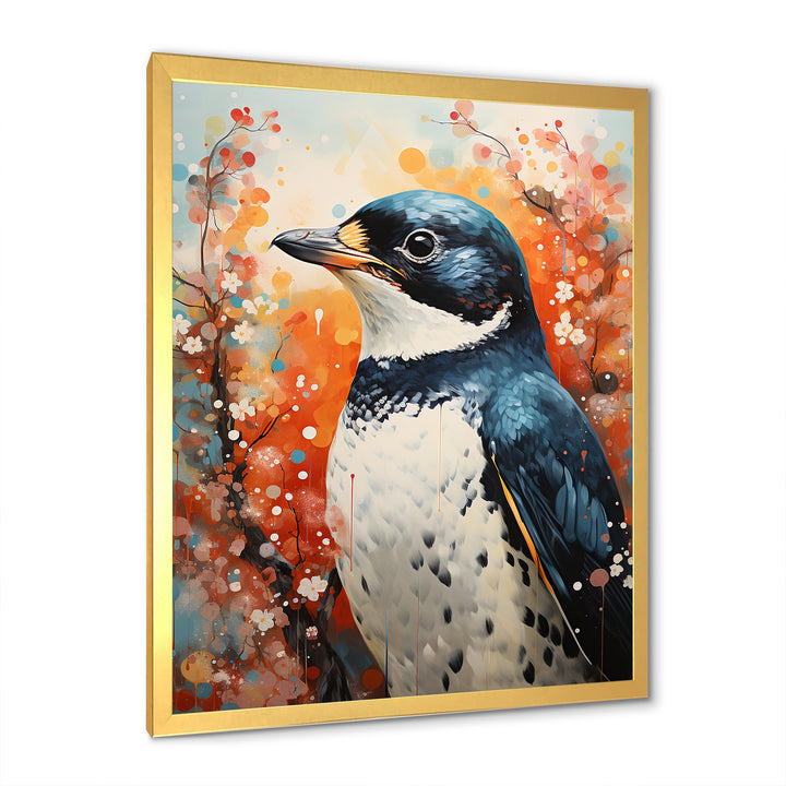 Curious Flower Penguin Scenery - Penguin Large Canvas Wall Art