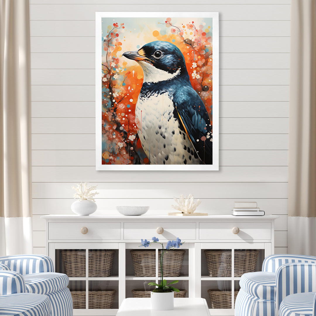 Curious Flower Penguin Scenery - Penguin Large Canvas Wall Art
