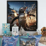 Playful Water Penguin Waltz - Penguin Bedroom Wall Art