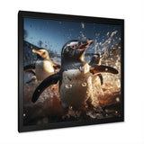 Playful Water Penguin Waltz - Penguin Bedroom Wall Art
