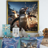 Playful Water Penguin Waltz - Penguin Bedroom Wall Art