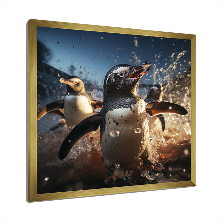Playful Water Penguin Waltz - Penguin Bedroom Wall Art