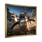 Playful Water Penguin Waltz - Penguin Bedroom Wall Art