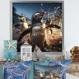 Playful Water Penguin Waltz - Penguin Bedroom Wall Art