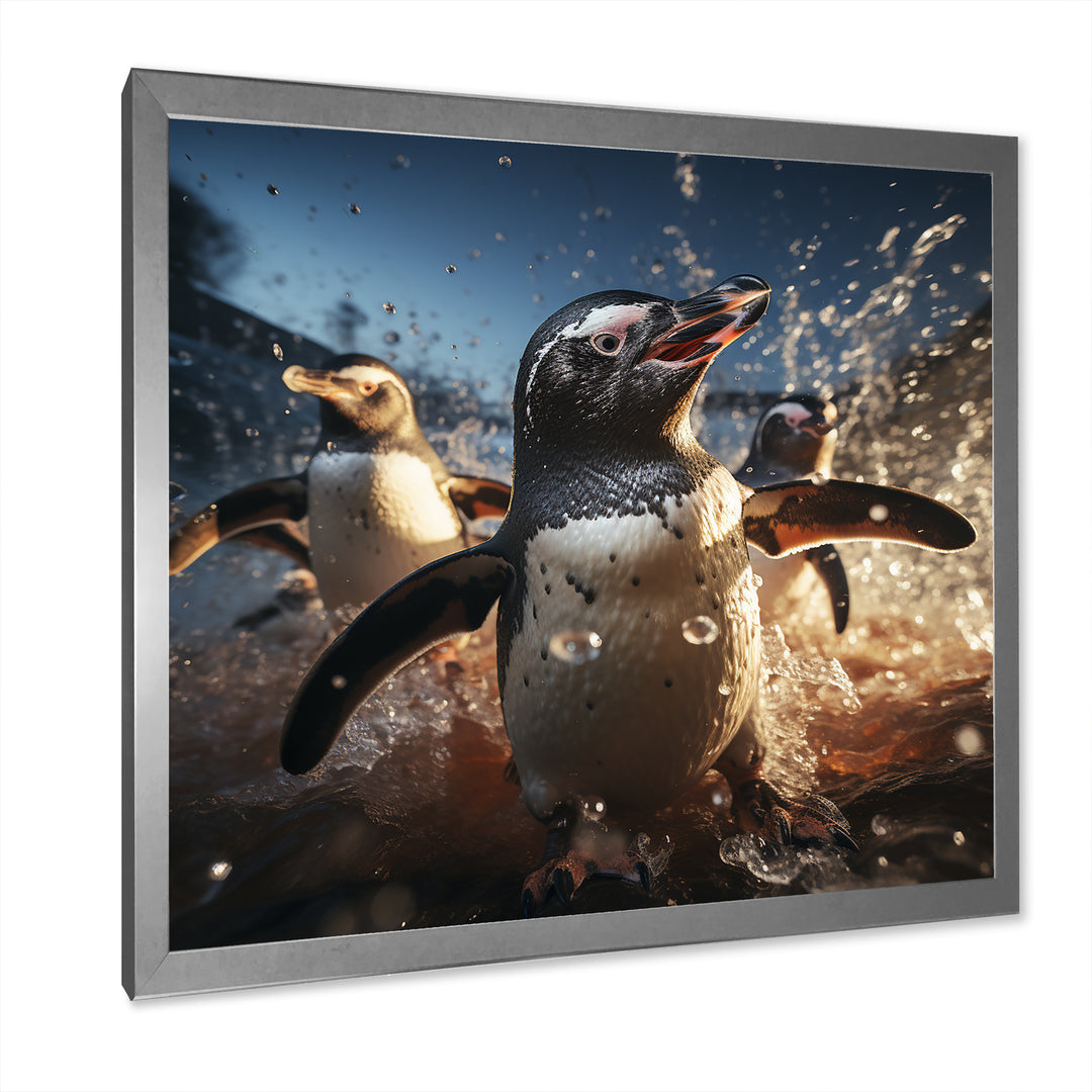Playful Water Penguin Waltz - Penguin Bedroom Wall Art
