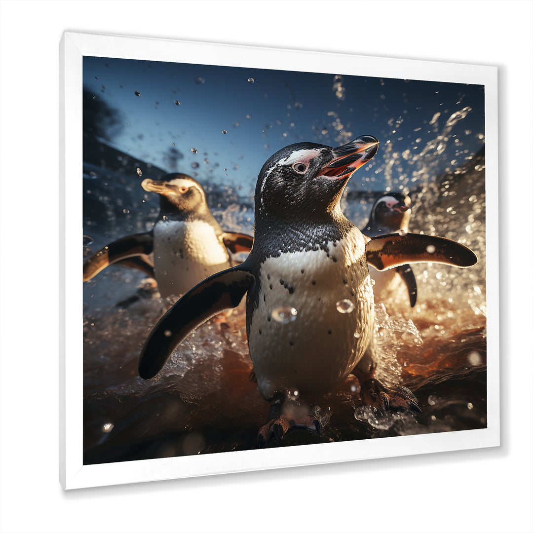 Playful Water Penguin Waltz - Penguin Bedroom Wall Art