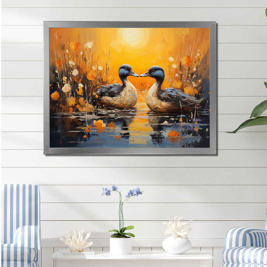 Playful Pond Ducks - Duck Canvas Wall Art