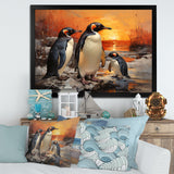 Playful Sunset Snow Wonders Penguins - Penguin Wall Art Prints