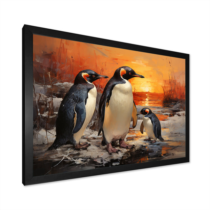 Playful Sunset Snow Wonders Penguins - Penguin Wall Art Prints