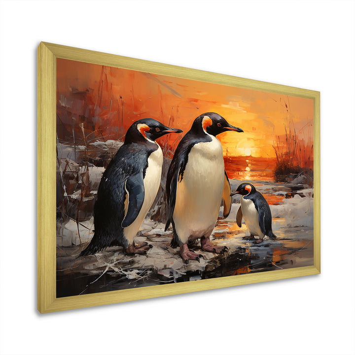 Playful Sunset Snow Wonders Penguins - Penguin Wall Art Prints