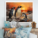 Playful Sunset Snow Wonders Penguins - Penguin Wall Art Prints