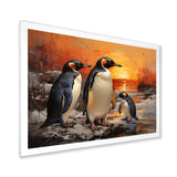 Playful Sunset Snow Wonders Penguins - Penguin Wall Art Prints