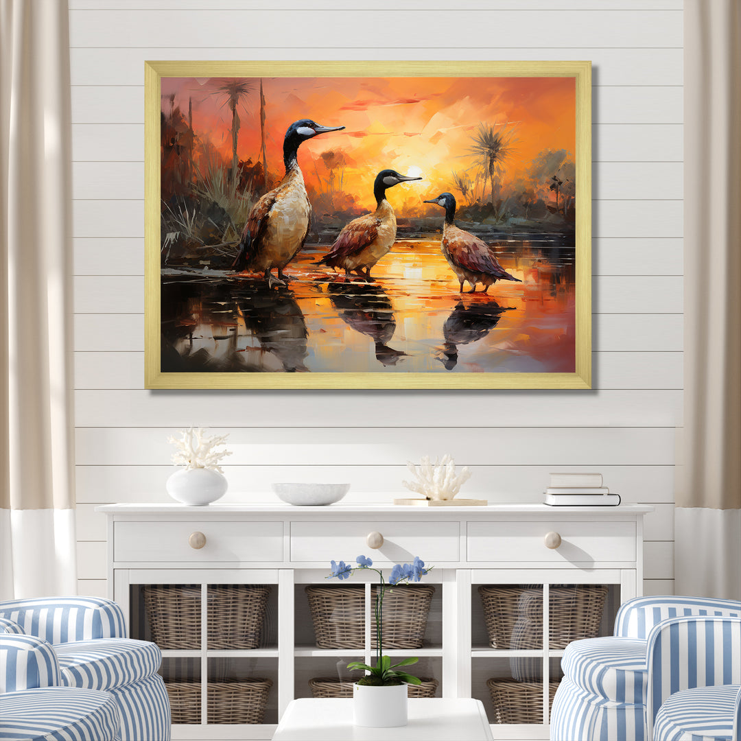 Playful Sunset Duck Wonders - Orange Duck Wall Art