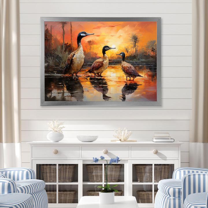 Playful Sunset Duck Wonders - Orange Duck Wall Art