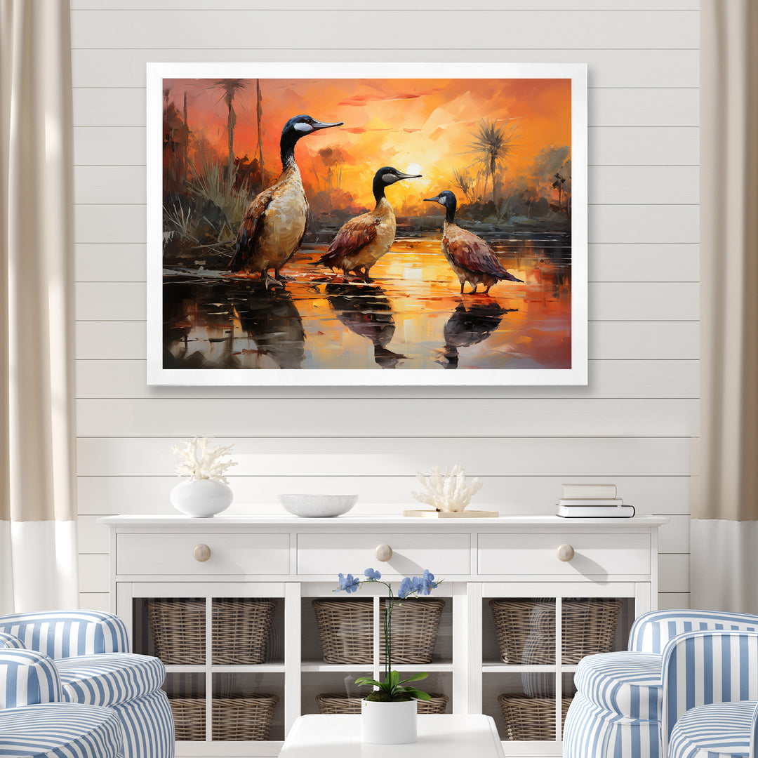Playful Sunset Duck Wonders - Orange Duck Wall Art