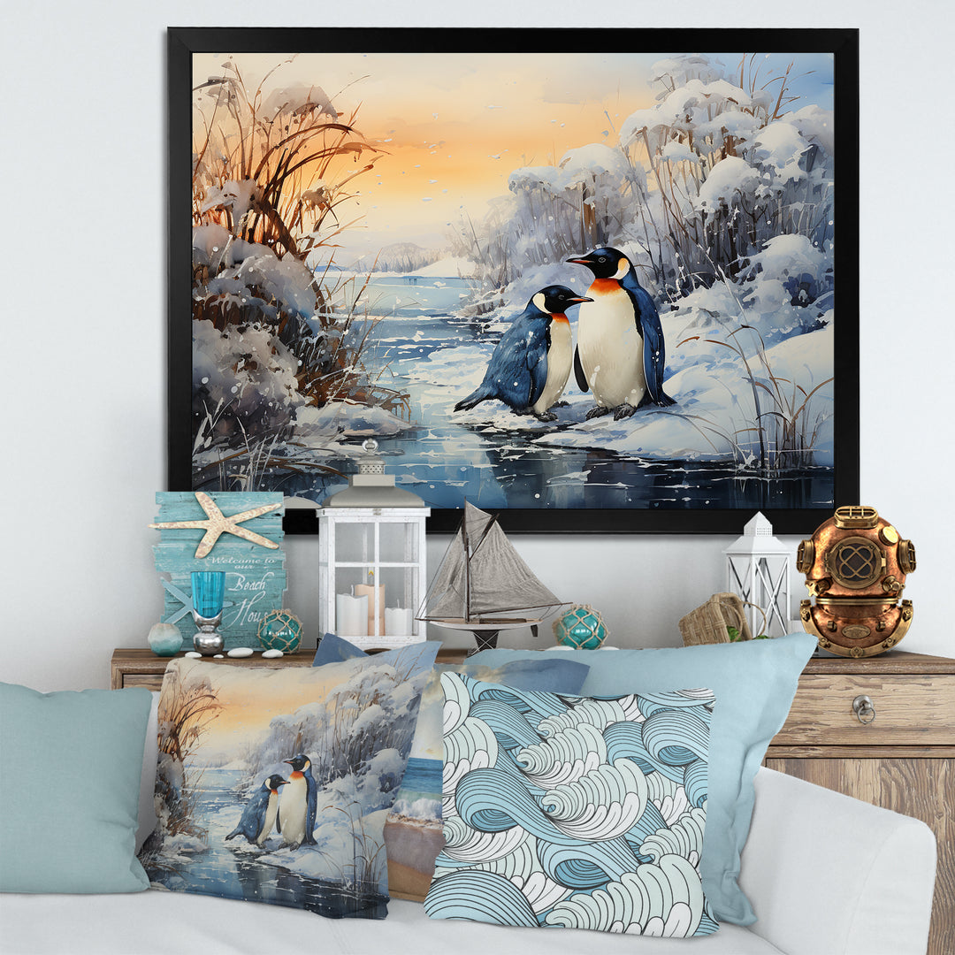 Penguins Winter Symphony - Penguin Framed Canvas Art