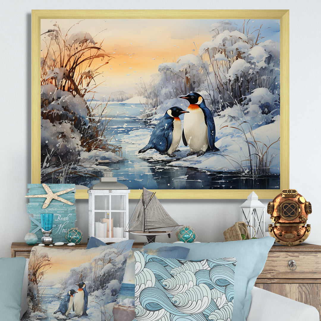 Penguins Winter Symphony - Penguin Framed Canvas Art
