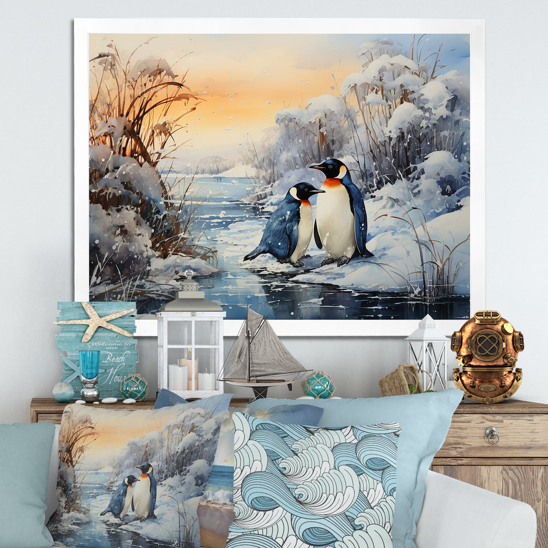 Penguins Winter Symphony - Penguin Framed Canvas Art