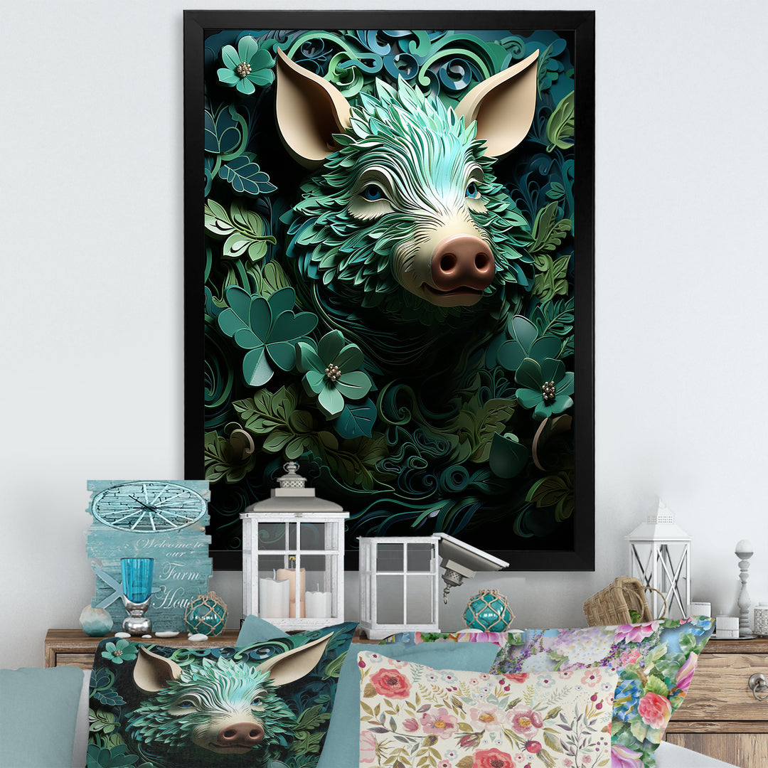Emerald Flower Hog - Pig Living Room Wall Art